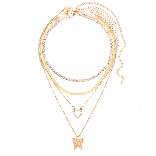 Gold Butterfly Necklace Set