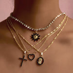 Load image into Gallery viewer, Virgin Mary Black Rhinestone Gold Necklace Set
