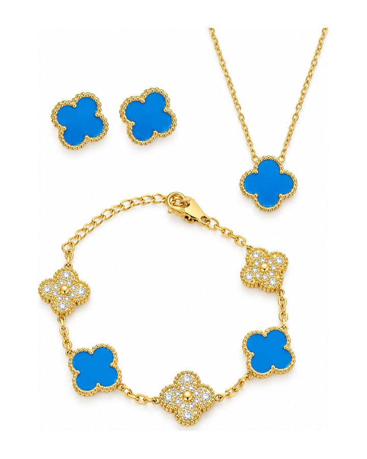 Royal Blue & Gold Clover Jewelry Set
